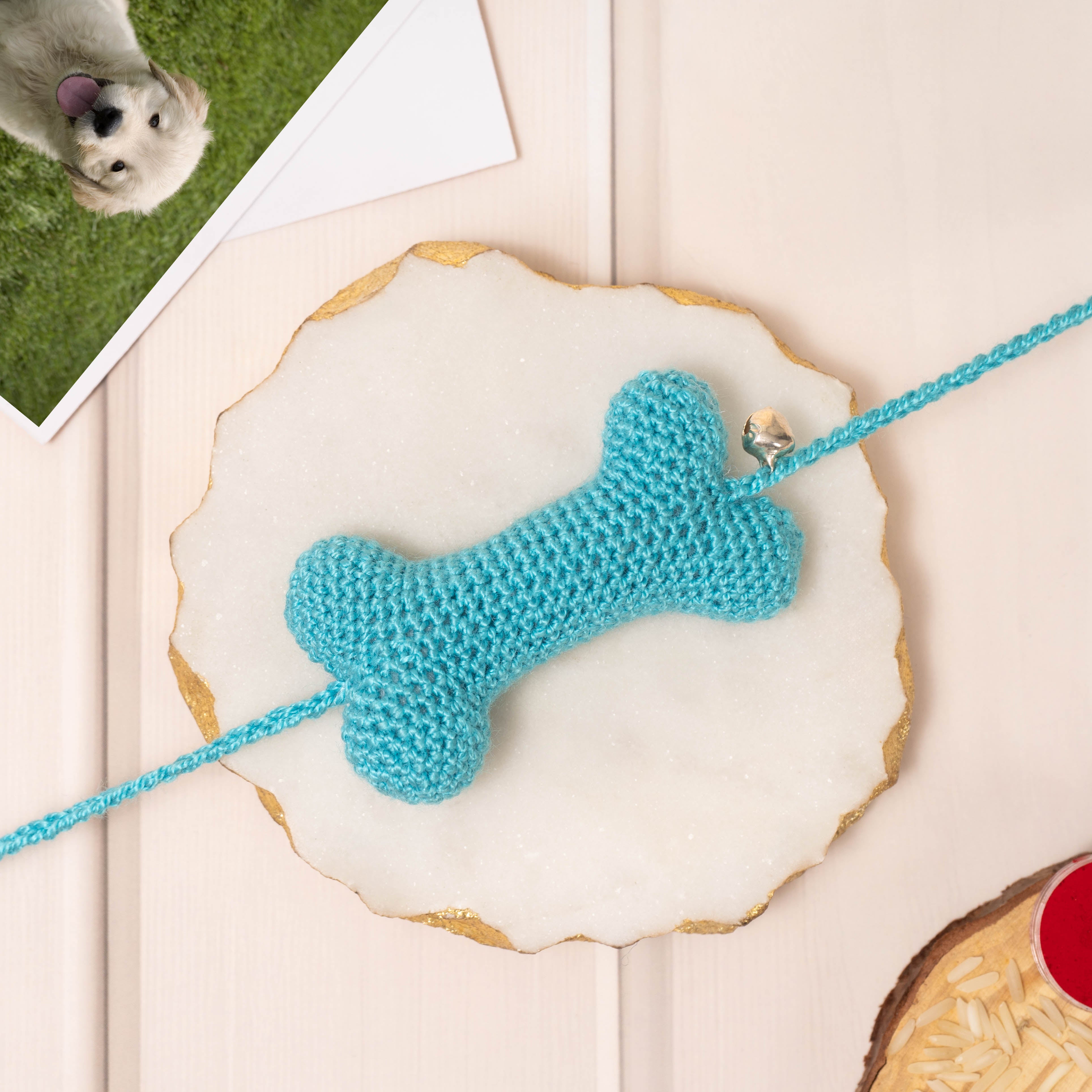 Crochet Bone Rakhi For Pets