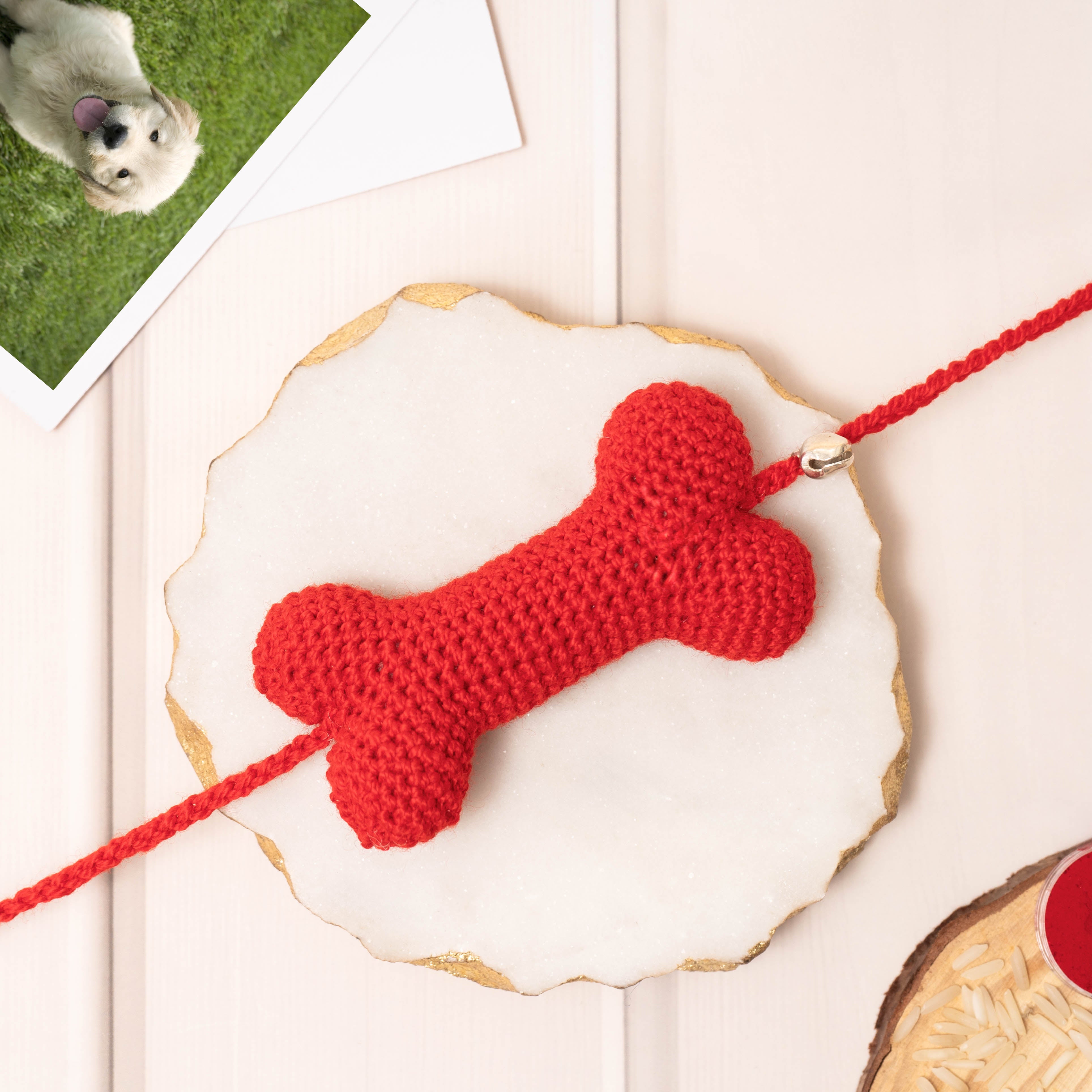 Crochet Bone Rakhi For Pets