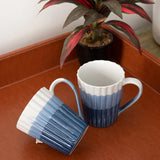 Blue and White Shade Ceramic Ribbed Mug